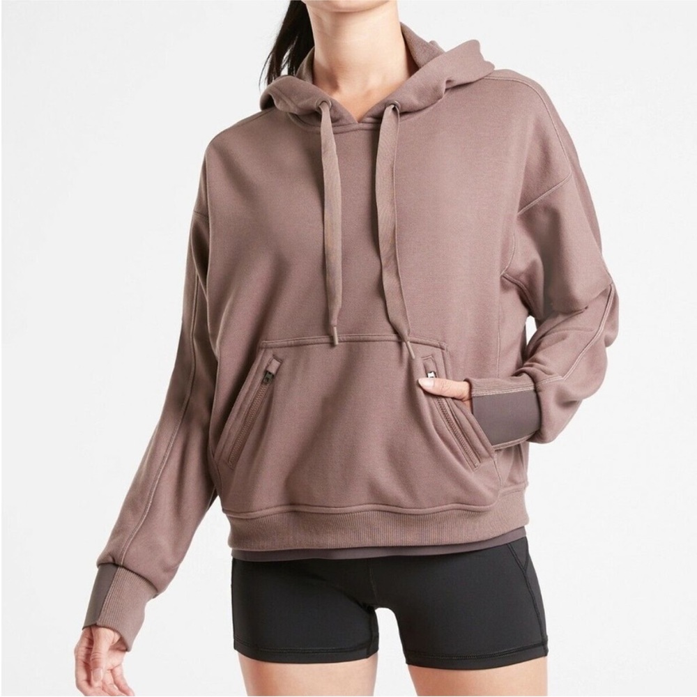Athleta Recover Hoodie Sweatshirt Smoked Almond Purple Brown Pullover Medium